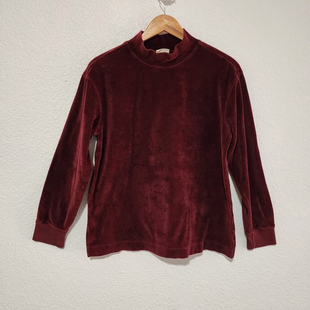 Pact Organic Velour Mock Neck Long Sleeve Top Burgundy Wine Maroon Top Medium